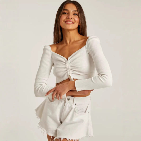 Kristen | Women's Ruched Front Long Sleeve Top - Image 1