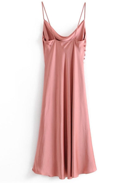 Pink Satin Midi Dress
