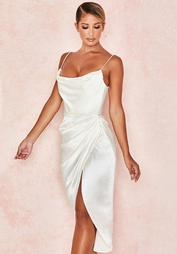 Satin White Midi Dress